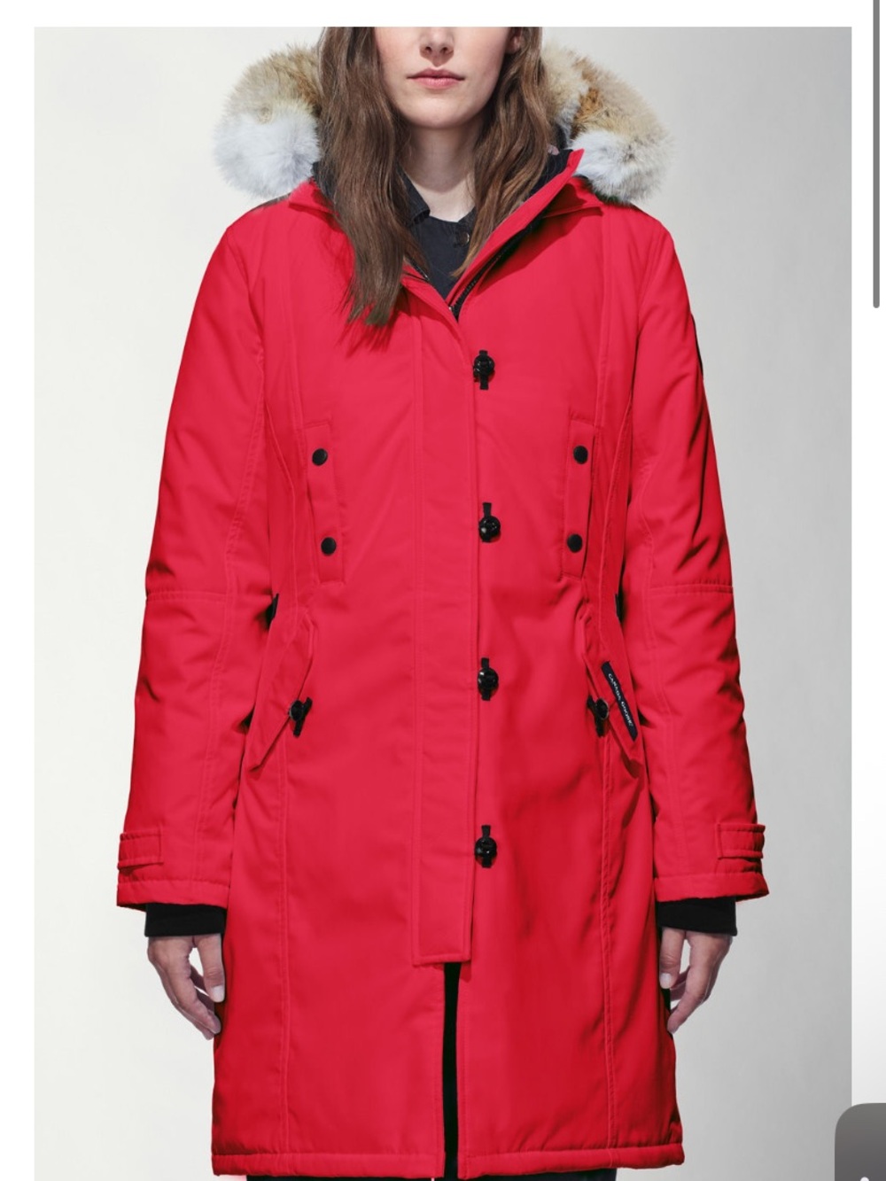 Red Parka Coat with Fur Trim - Women